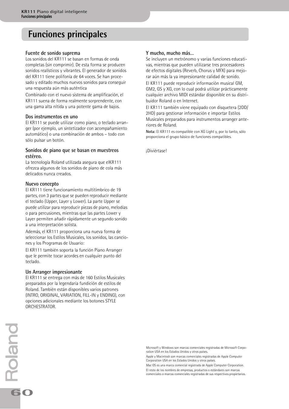 Funciones principales | Roland KR111 User Manual | Page 62 / 186