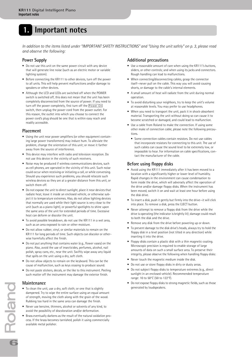 Roland KR111 User Manual | Page 8 / 186