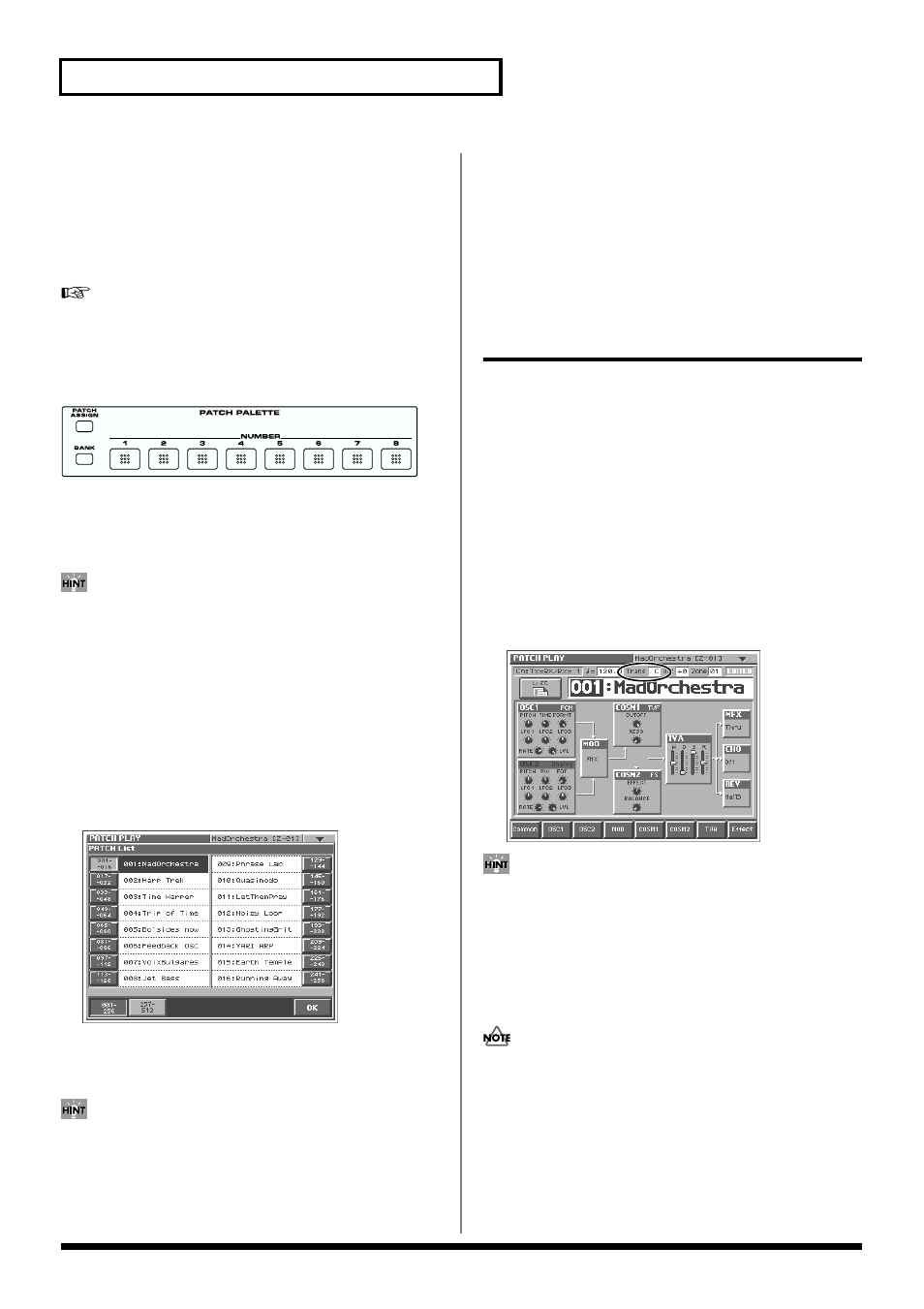 Selecting favorite patches (patch palette), Selecting patches from the list, P. 22) | 22 playing in patch mode | Roland V-Synth User Manual | Page 22 / 180