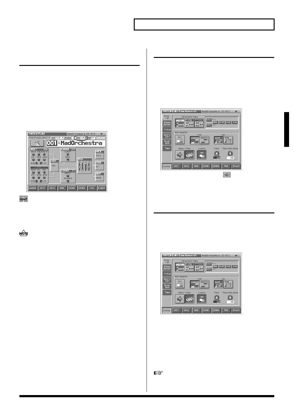 Playing single notes (mono), Creating smooth pitch changes (portamento), P. 23) | 23 playing in patch mode | Roland V-Synth User Manual | Page 23 / 180