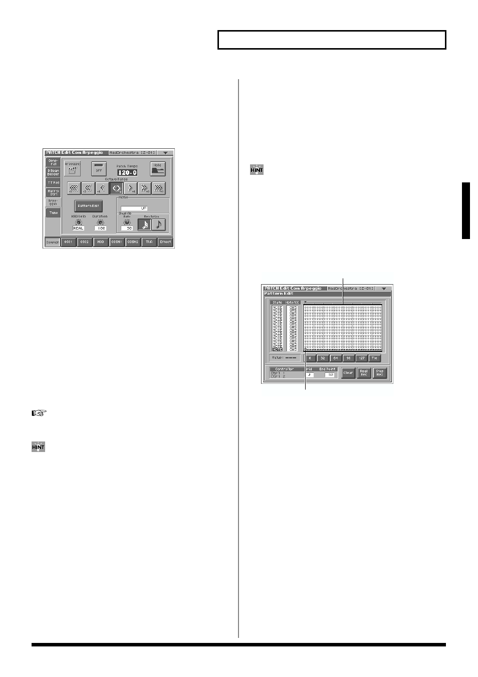 Making arpeggiator settings, 25 playing in patch mode, About the pattern edit window | Roland V-Synth User Manual | Page 25 / 180