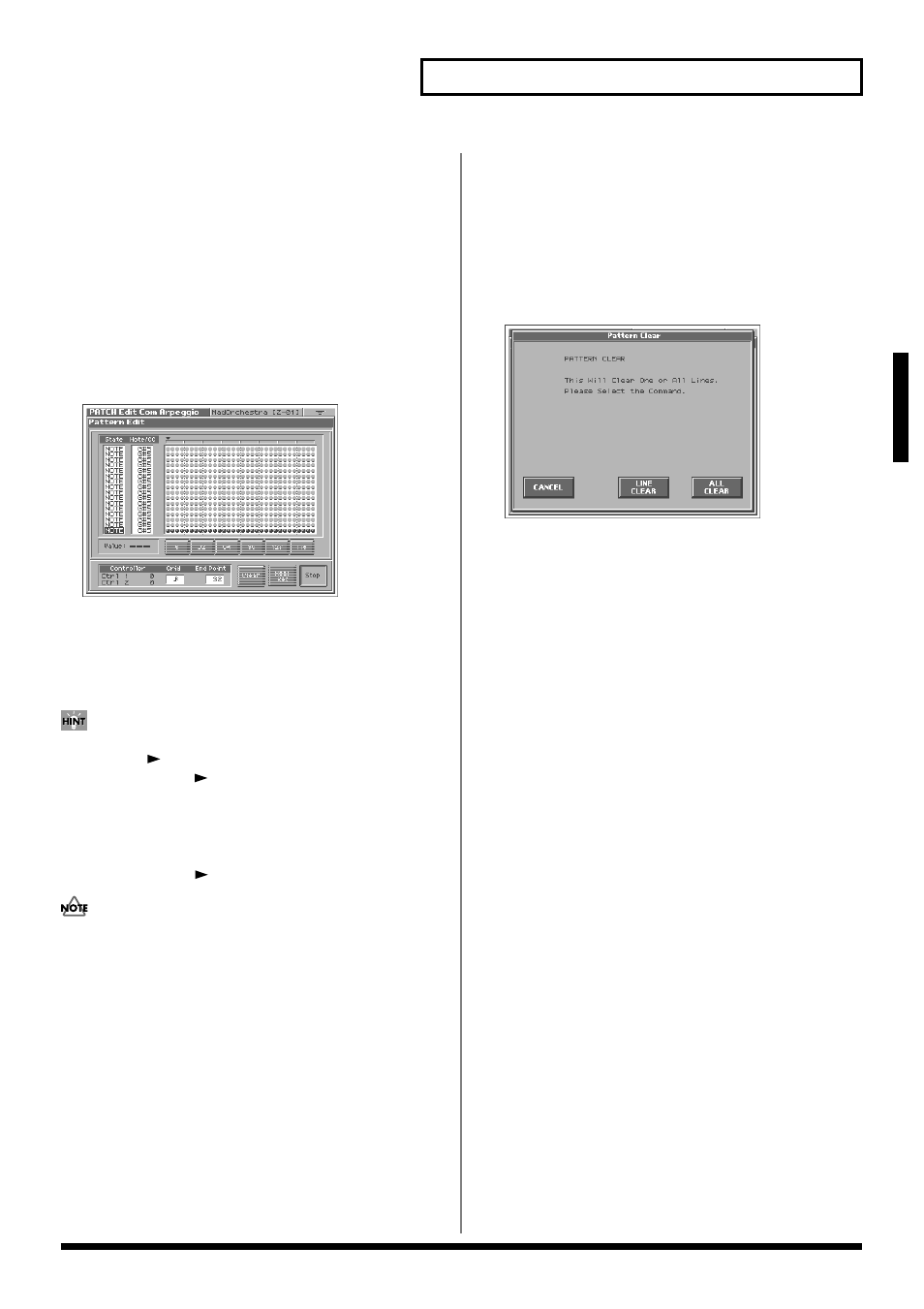 27 playing in patch mode, Erasing a pattern (clear), Playing in patch mode | Roland V-Synth User Manual | Page 27 / 180