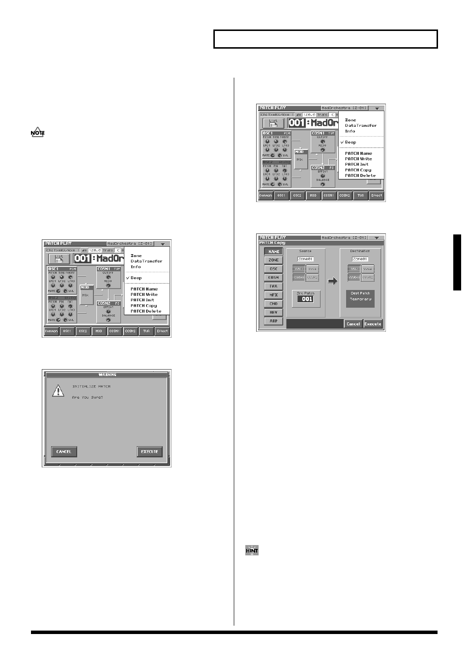 Initializing patch settings (patch init), Copying patch settings (patch copy), Operation (p. 33) | 33 creating a patch, Creating a patch | Roland V-Synth User Manual | Page 33 / 180