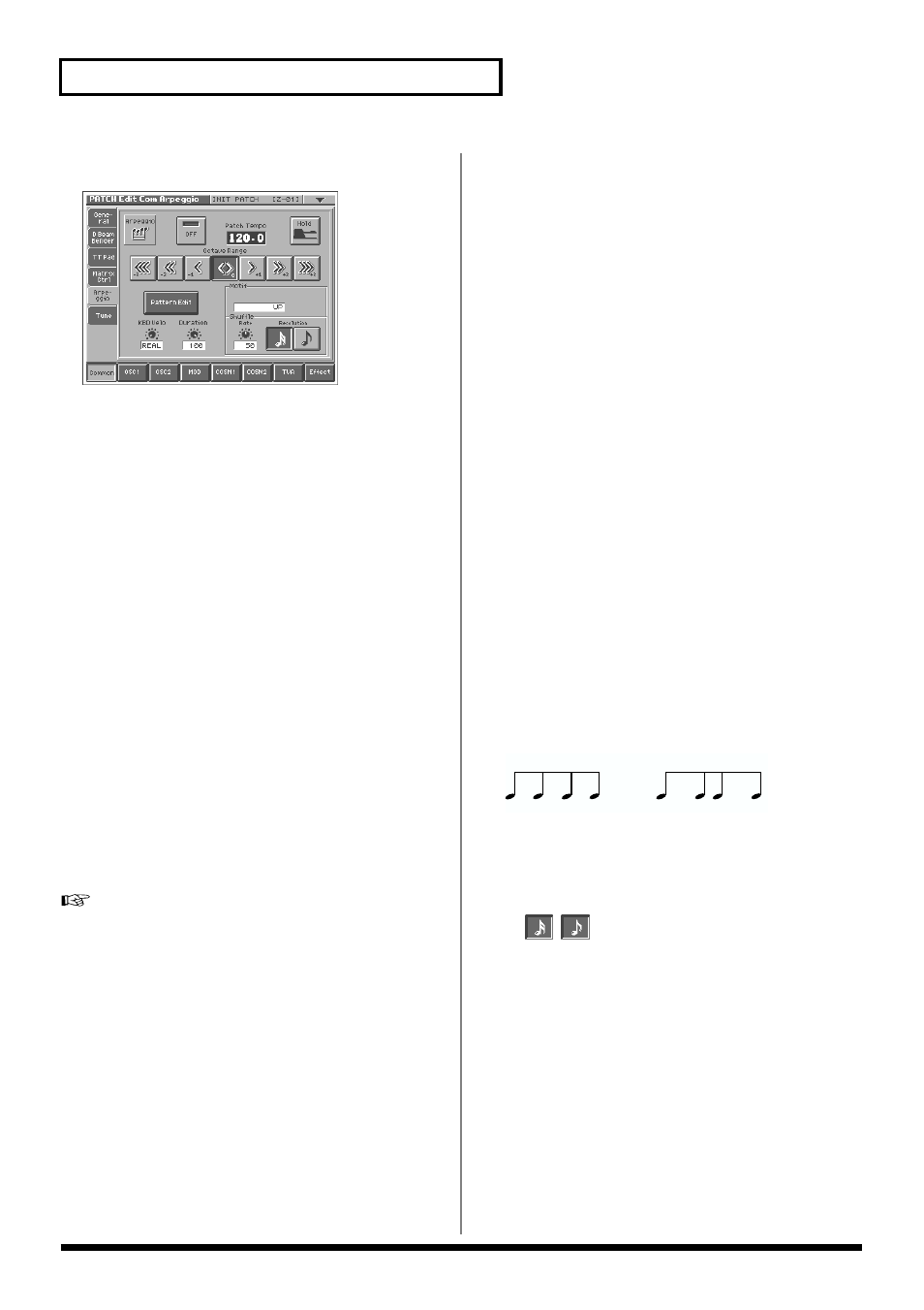 Arpeggio, 40 creating a patch arpeggio | Roland V-Synth User Manual | Page 40 / 180