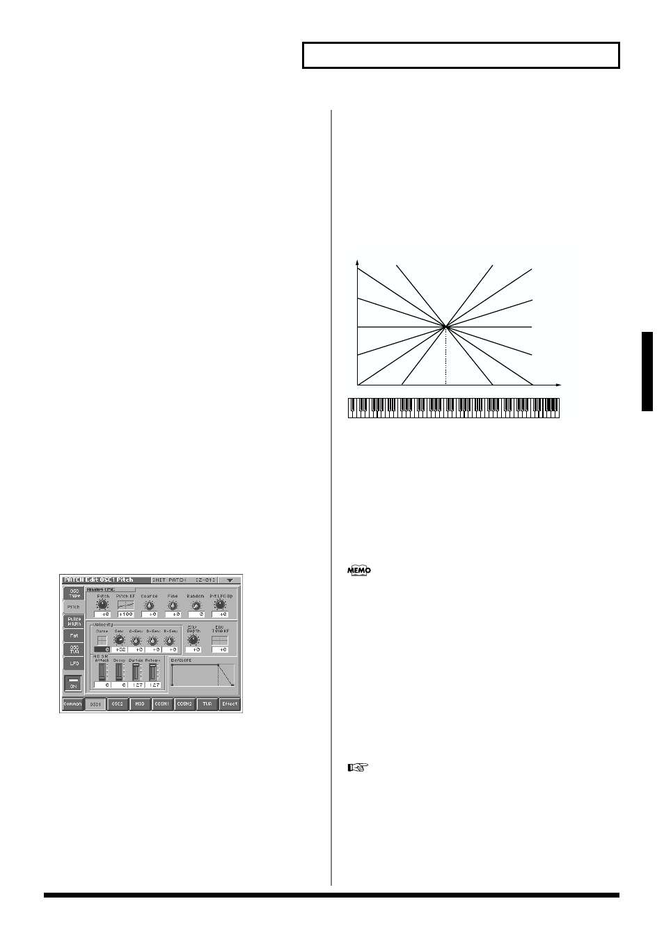 Oscillator pitch (p. 43), Oscillator pitch lfo depth (p. 43), 43 creating a patch | Pitch, Loop (pcm oscillator loop switch), Robot voice (pcm oscillator robot voice switch), Tempo sync (pcm oscillator tempo sync switch), Pitch (oscillator pitch), Pitch kf (oscillator pitch key follow), Coarse (oscillator coarse tune) | Roland V-Synth User Manual | Page 43 / 180