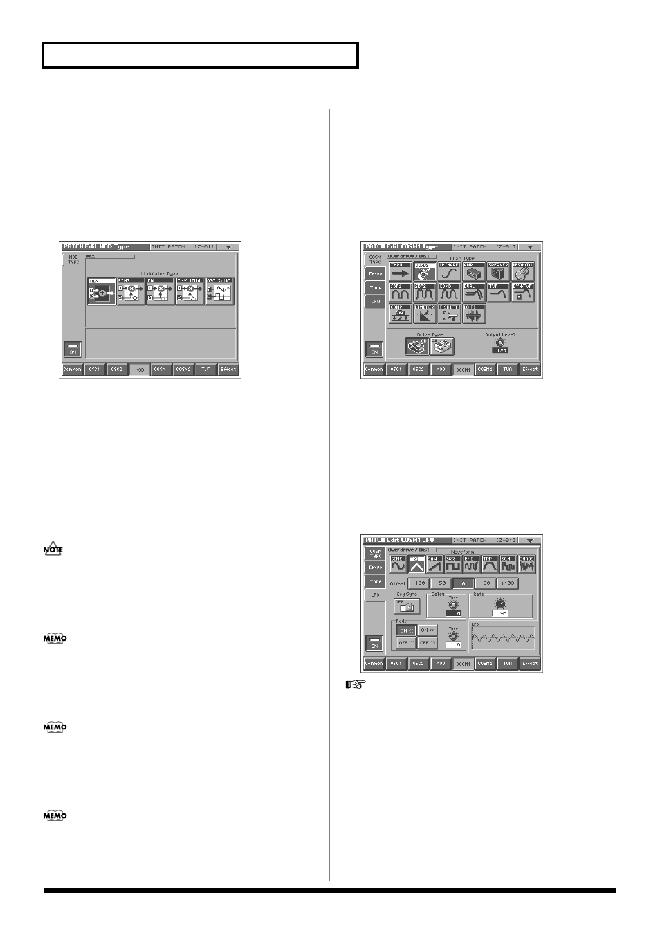 Mixing/modulating two sounds (mod), 46 creating a patch, Mod type | Cosm type | Roland V-Synth User Manual | Page 46 / 180