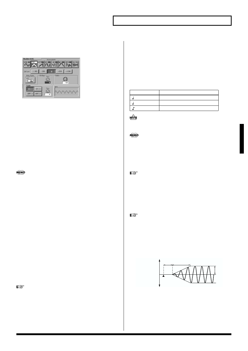 Making lfo settings, Oscillator lfo rate (p. 49), Cosm lfo rate (p. 49) | Tva lfo rate (p. 49), Making lfo, Settings, P. 49), Tva. for details on lfo settings, refer to, 49 creating a patch, How to apply the lfo | Roland V-Synth User Manual | Page 49 / 180