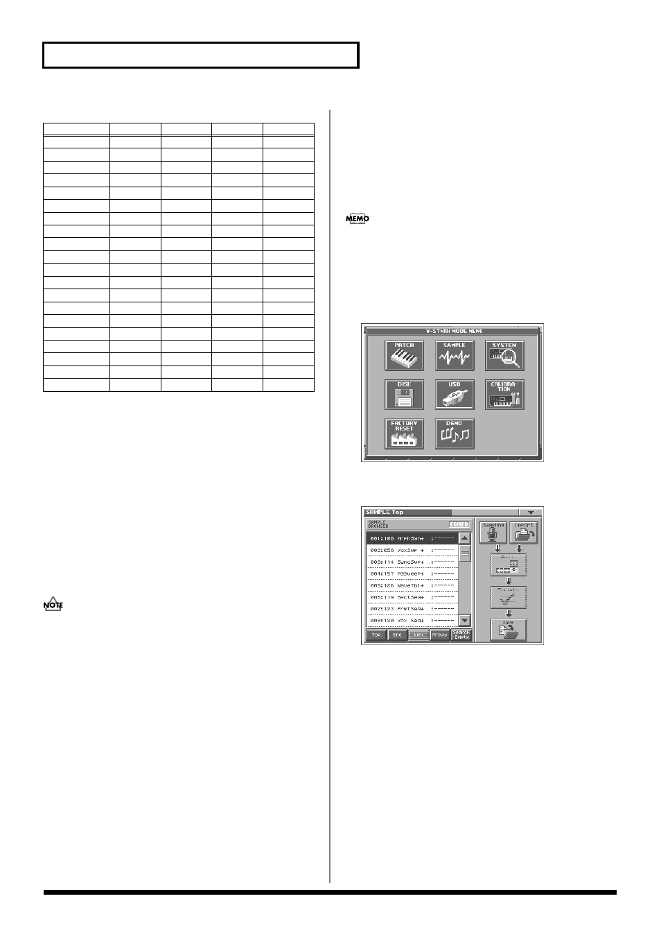 Sampling procedure, Sampling, Procedure | P. 56), 56 creating and editing samples (sample mode) | Roland V-Synth User Manual | Page 56 / 180