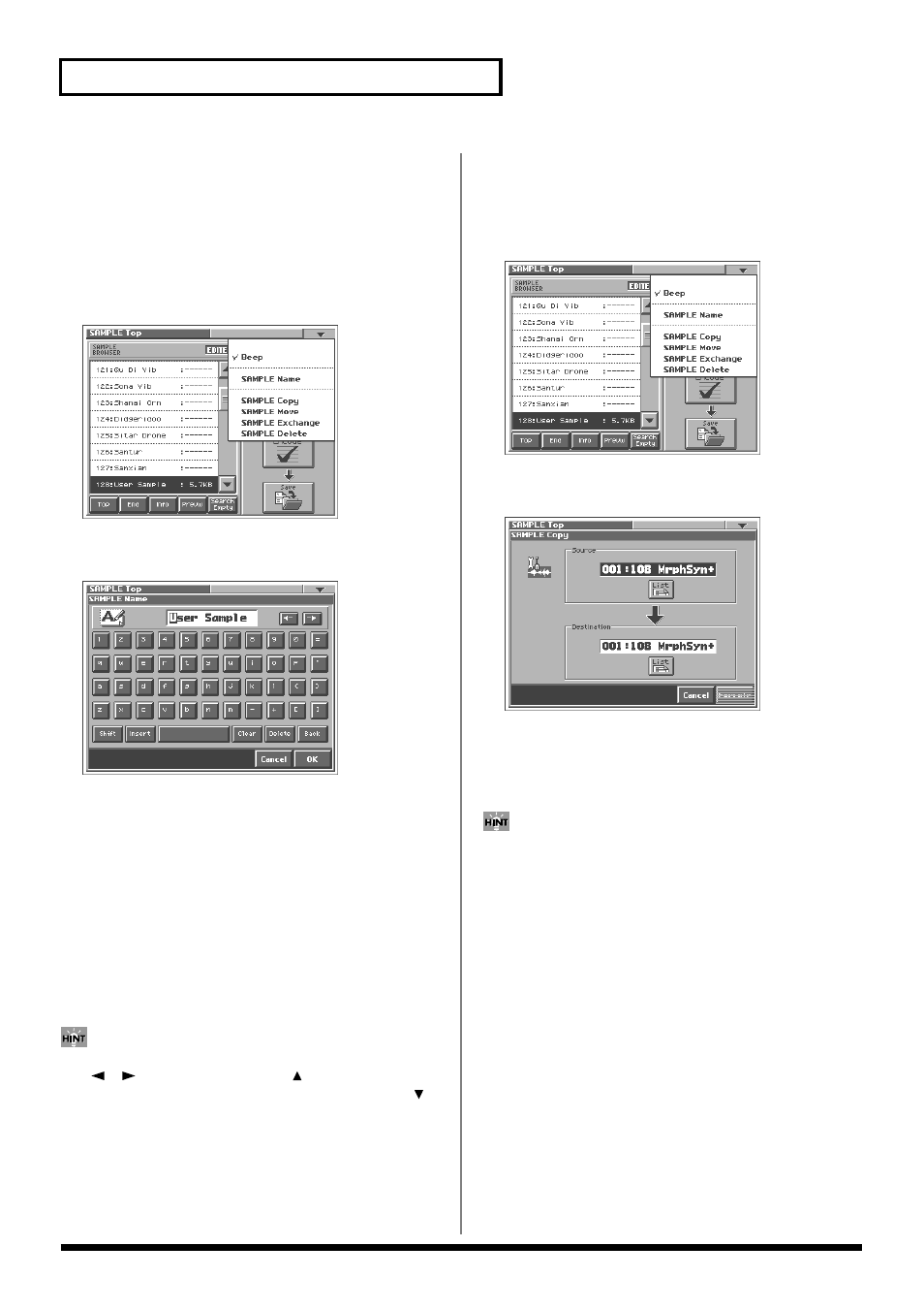 Copying a sample (sample copy) | Roland V-Synth User Manual | Page 58 / 180