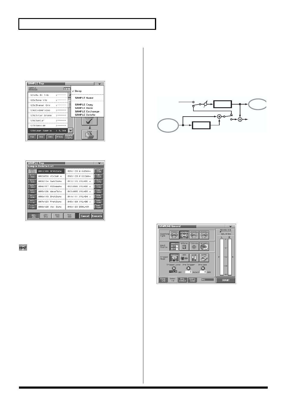 Resampling, Setup settings, Resampling setup settings | Refer to p. 60, General>: setup settings (p. 60), Delete unneeded samples from memory (p. 60), Sampling general, Sampling type | Roland V-Synth User Manual | Page 60 / 180