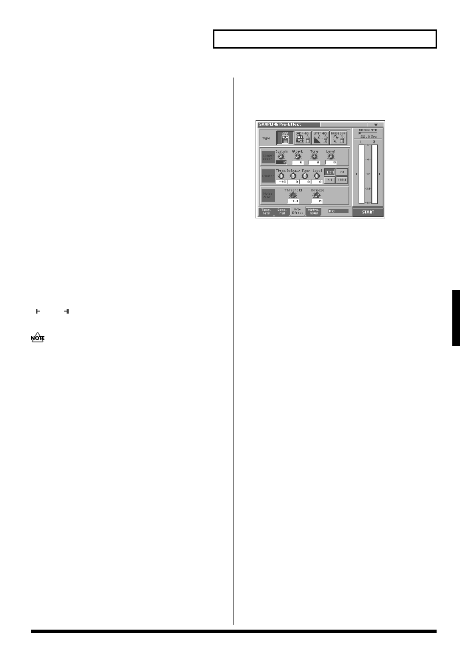 Pre-effect settings, Pre-effect>: pre-effect settings (p. 61), Specified by trigger level (p. 61) | 61 creating and editing samples (sample mode), Sampling pre-effect | Roland V-Synth User Manual | Page 61 / 180