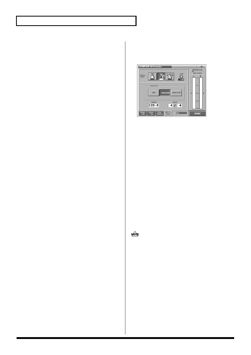 Metronome settings, Metronome>: metronome settings (p. 62), Level (p. 62) settings to adjust the level | 62 creating and editing samples (sample mode), Metronome | Roland V-Synth User Manual | Page 62 / 180