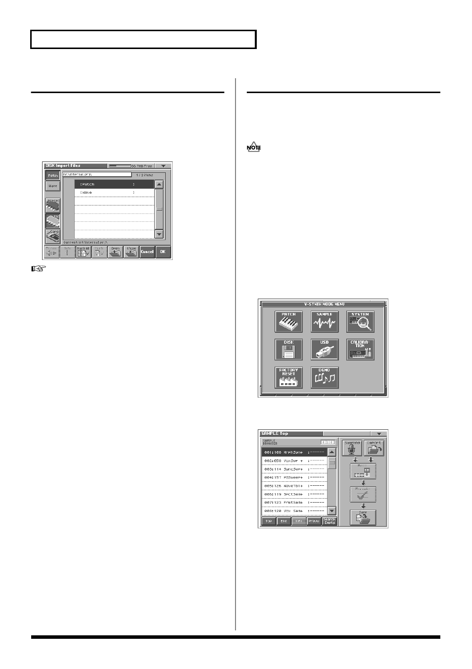 Importing a sample, Editing a sample, Common procedure for editing | Importing a sample editing a sample, Editing samples (p. 64), 64 creating and editing samples (sample mode), Displaying the sample edit screen | Roland V-Synth User Manual | Page 64 / 180