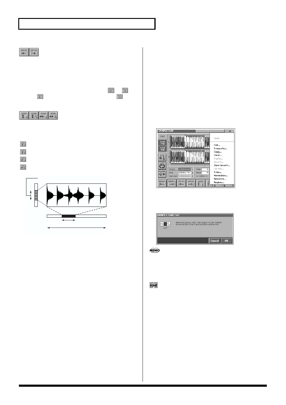 Editing the specified region of the sample, 66 creating and editing samples (sample mode), Basic operation | Roland V-Synth User Manual | Page 66 / 180