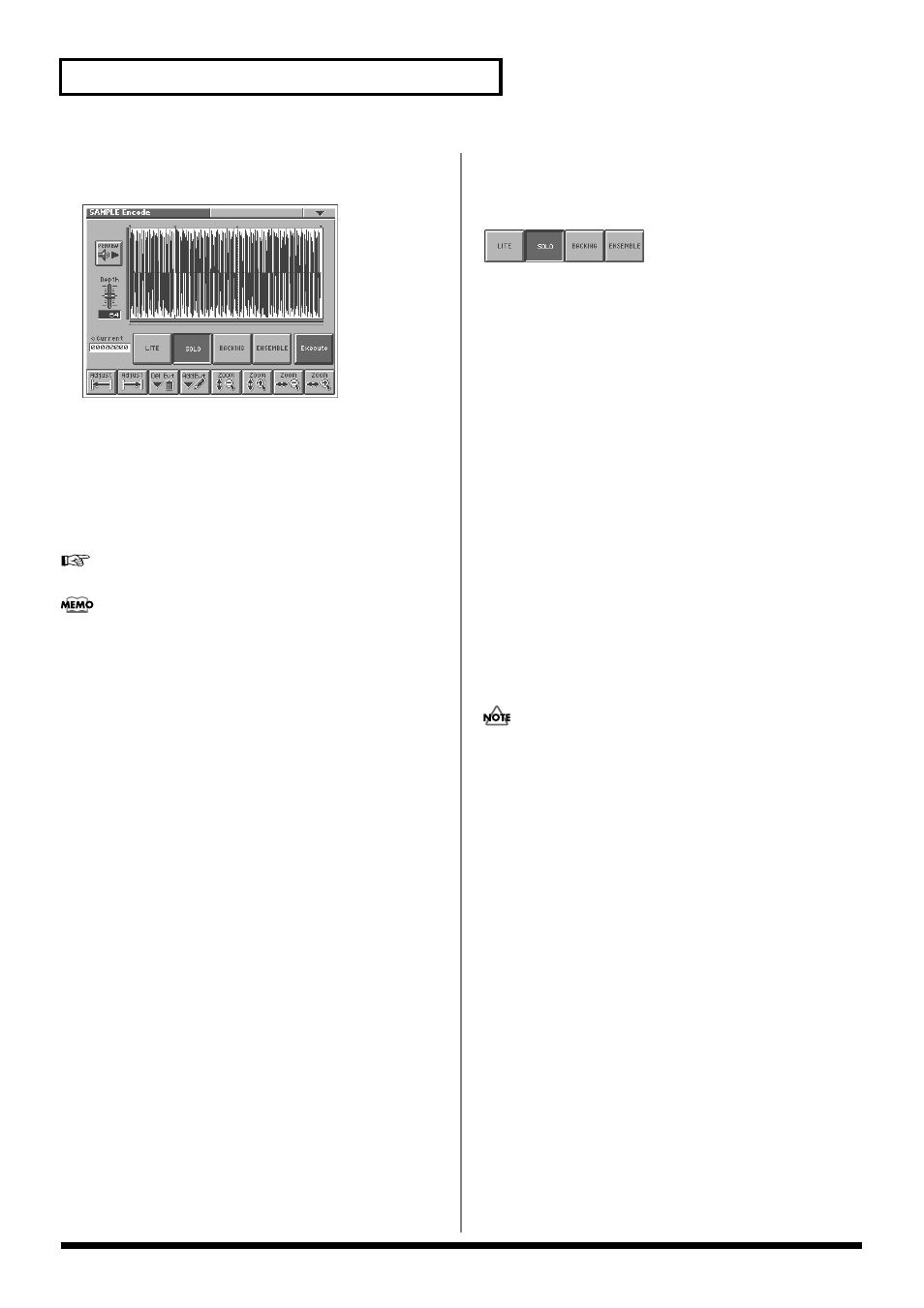 Selecting the encoding type, Encode type (p. 70), 70 creating and editing samples (sample mode) | Roland V-Synth User Manual | Page 70 / 180