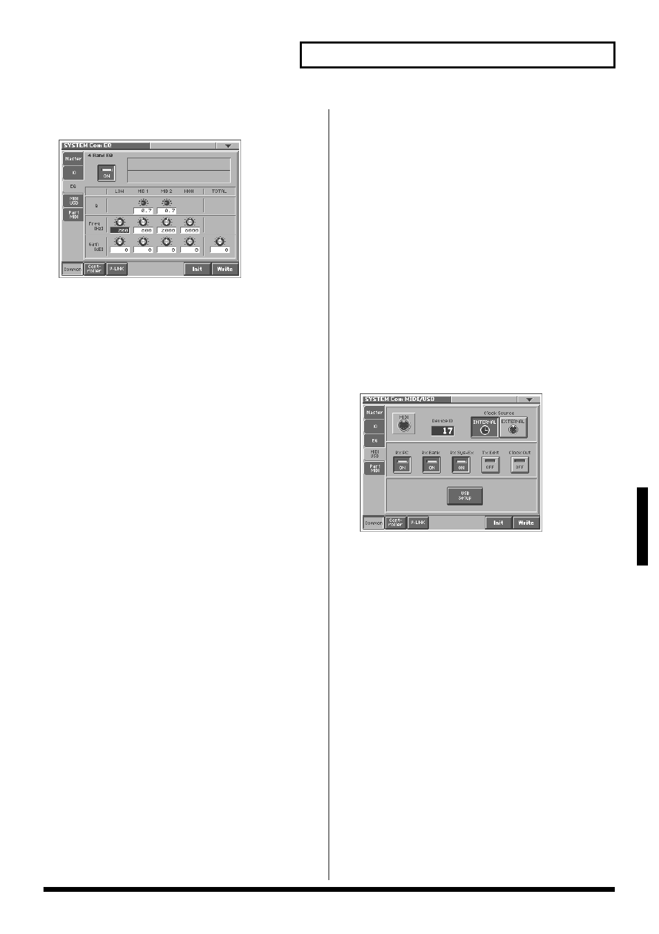 75 settings common to all modes (system mode), Midi/usb | Roland V-Synth User Manual | Page 75 / 180