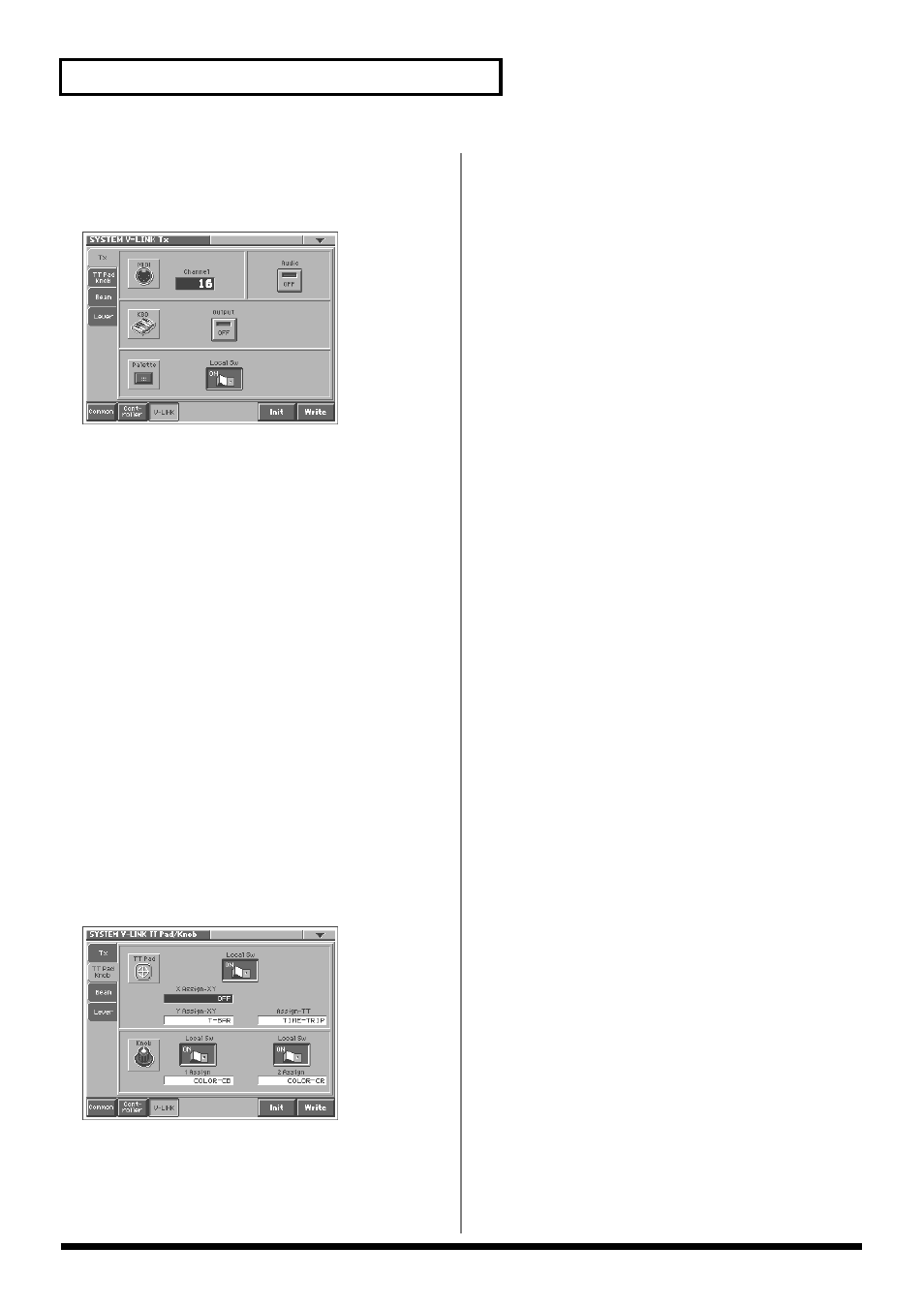 V-link settings (v-link), Tt pad/knob, P. 80) | Settings common to all modes (system mode) | Roland V-Synth User Manual | Page 80 / 180