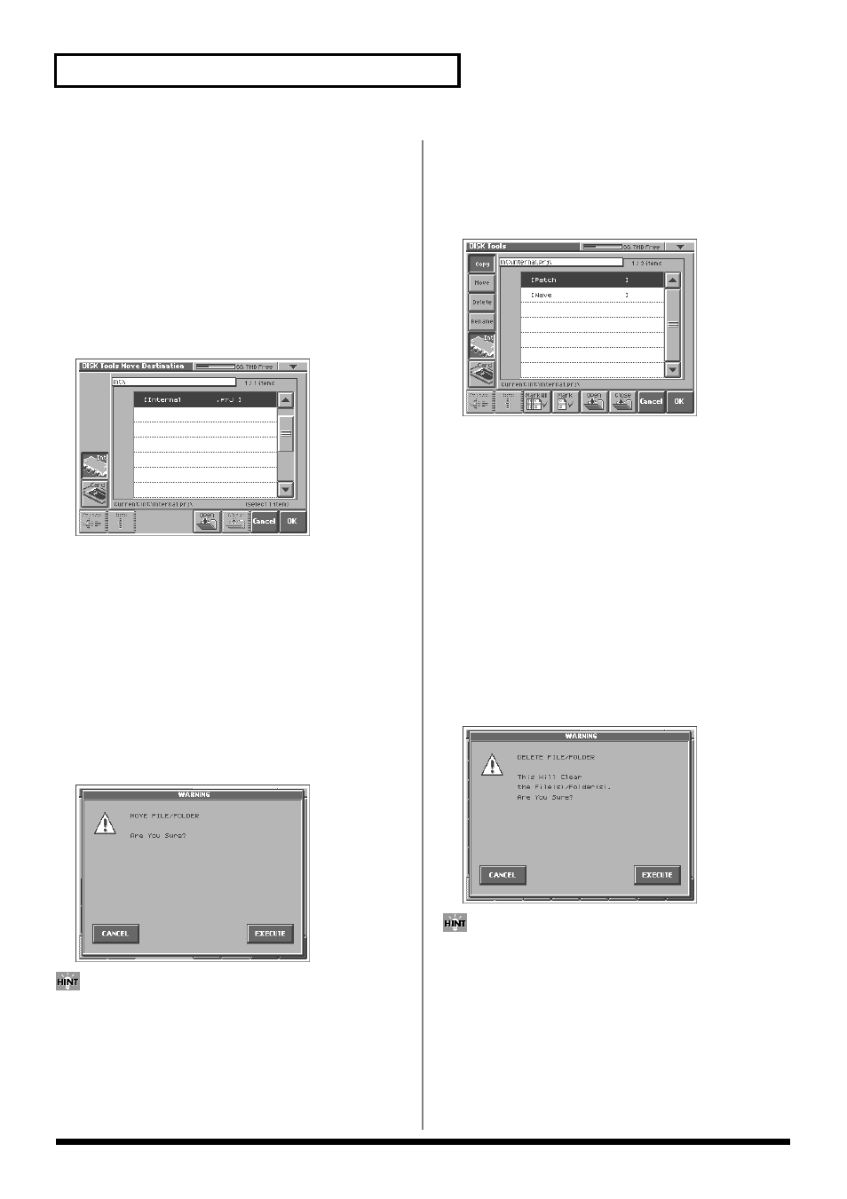 Deleting files/folders (delete), 88 disk-related functions (disk mode) | Roland V-Synth User Manual | Page 88 / 180