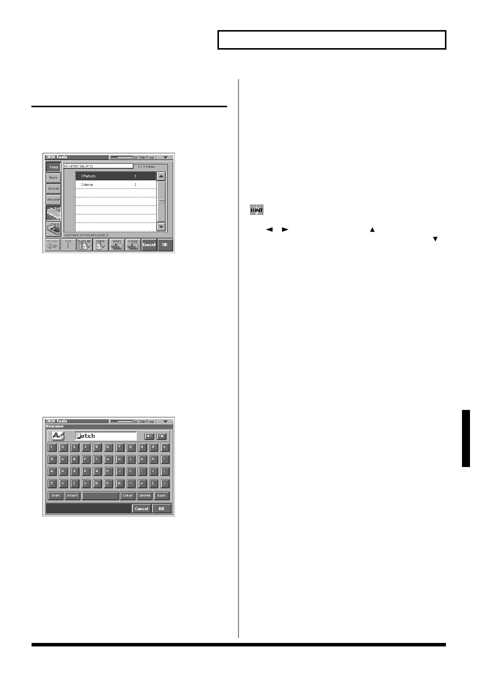 Renaming a files/folders (rename), 89 disk-related functions (disk mode), Disk-related functions (disk mode) | Roland V-Synth User Manual | Page 89 / 180