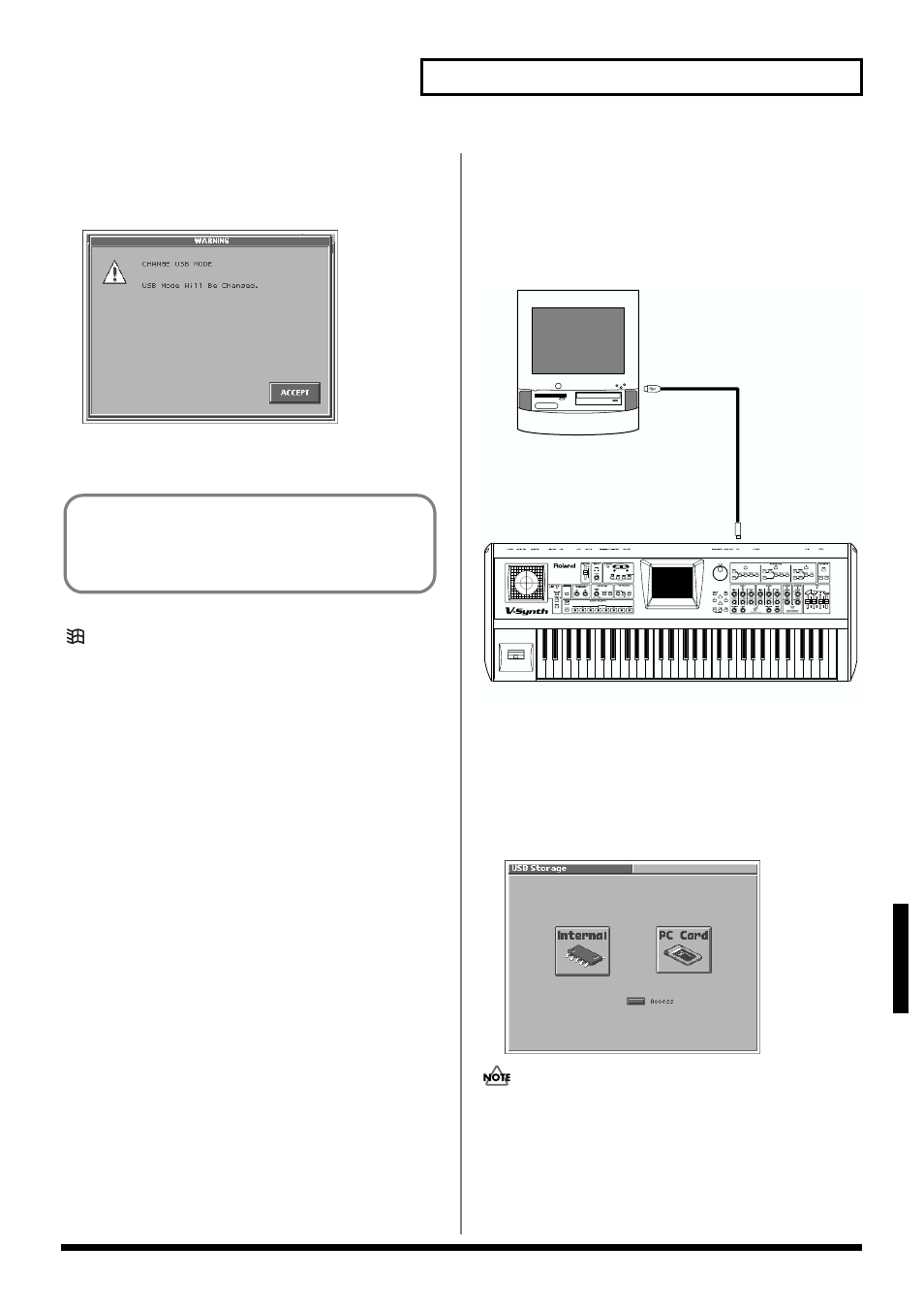 Windows xp/2000/me users, Windows me/2000/xp users, Windows users | Connecting to your computer via usb (usb mode), Connecting the v-synth to your computer | Roland V-Synth User Manual | Page 91 / 180