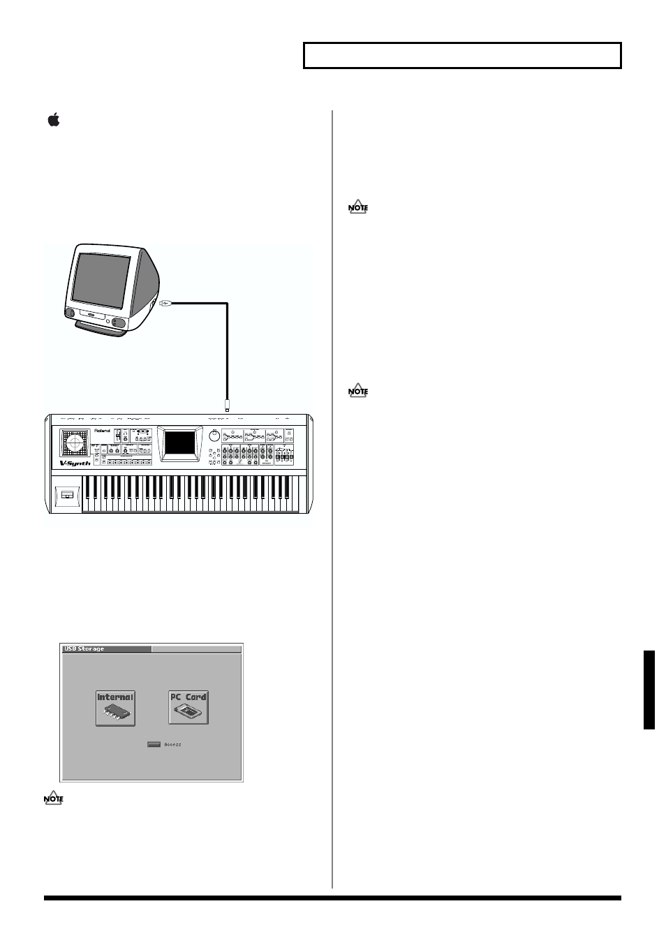 Macintosh users, 93 connecting to your computer via usb (usb mode), Connecting the v-synth to your computer | Switching the connected drive, Connecting to your computer via usb (usb mode) | Roland V-Synth User Manual | Page 93 / 180