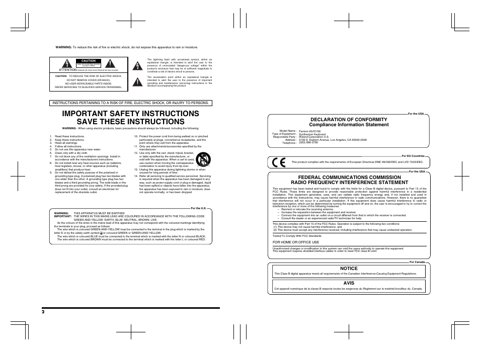 Notice avis | Roland Fantom-X7 User Manual | Page 2 / 348