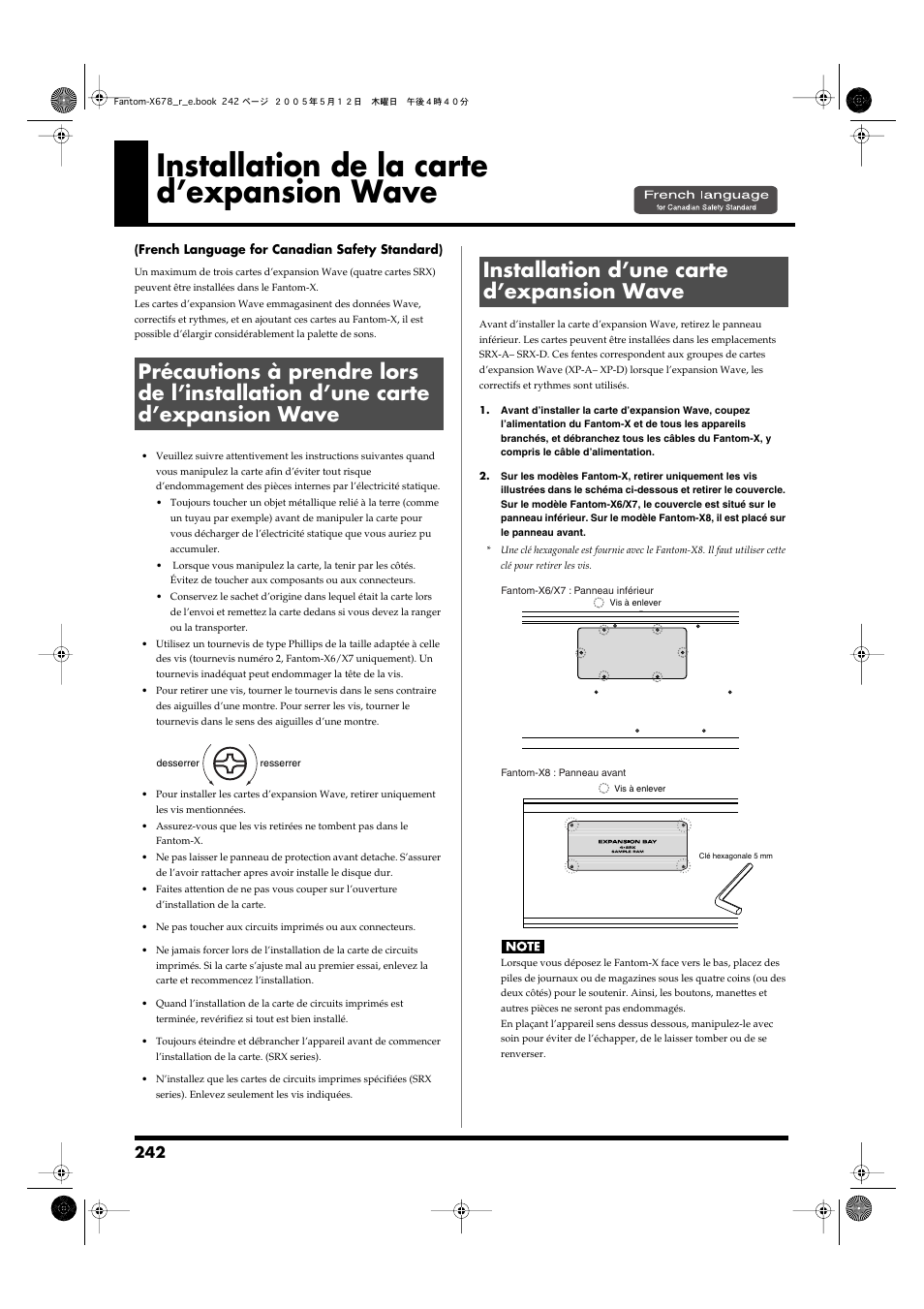 Installation de la carte d’expansion wave, Installation d’une carte d’expansion wave, 242, dimm; p. 244, p. 246) | Roland Fantom-X7 User Manual | Page 242 / 348