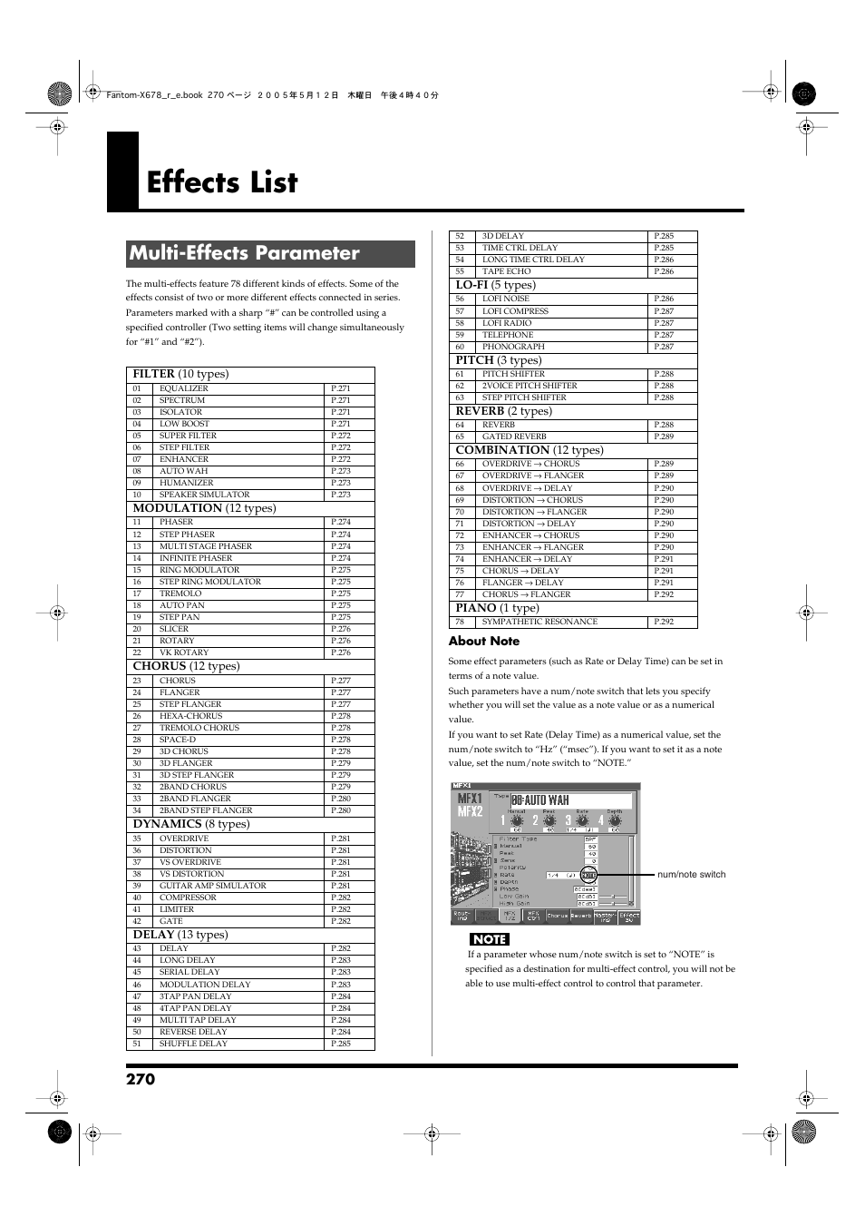 Effects list, Multi-effects parameter, Multi | Effects parameter, P. 270), Be edited, refer to, Multi-effects, Parameter, Multi- effects parameter, P. 270), these are indicated by a | Roland Fantom-X7 User Manual | Page 270 / 348