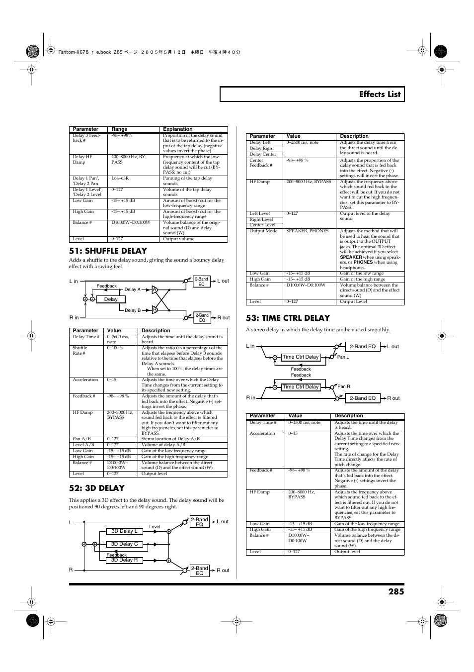 3d delay, Time ctrl delay | Roland Fantom-X7 User Manual | Page 285 / 348