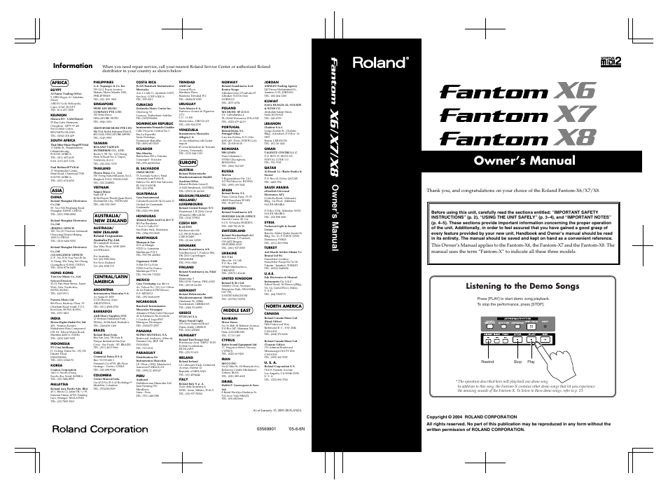 Owner’s manual, Listening to the demo songs, Information | Roland Fantom-X7 User Manual | Page 348 / 348