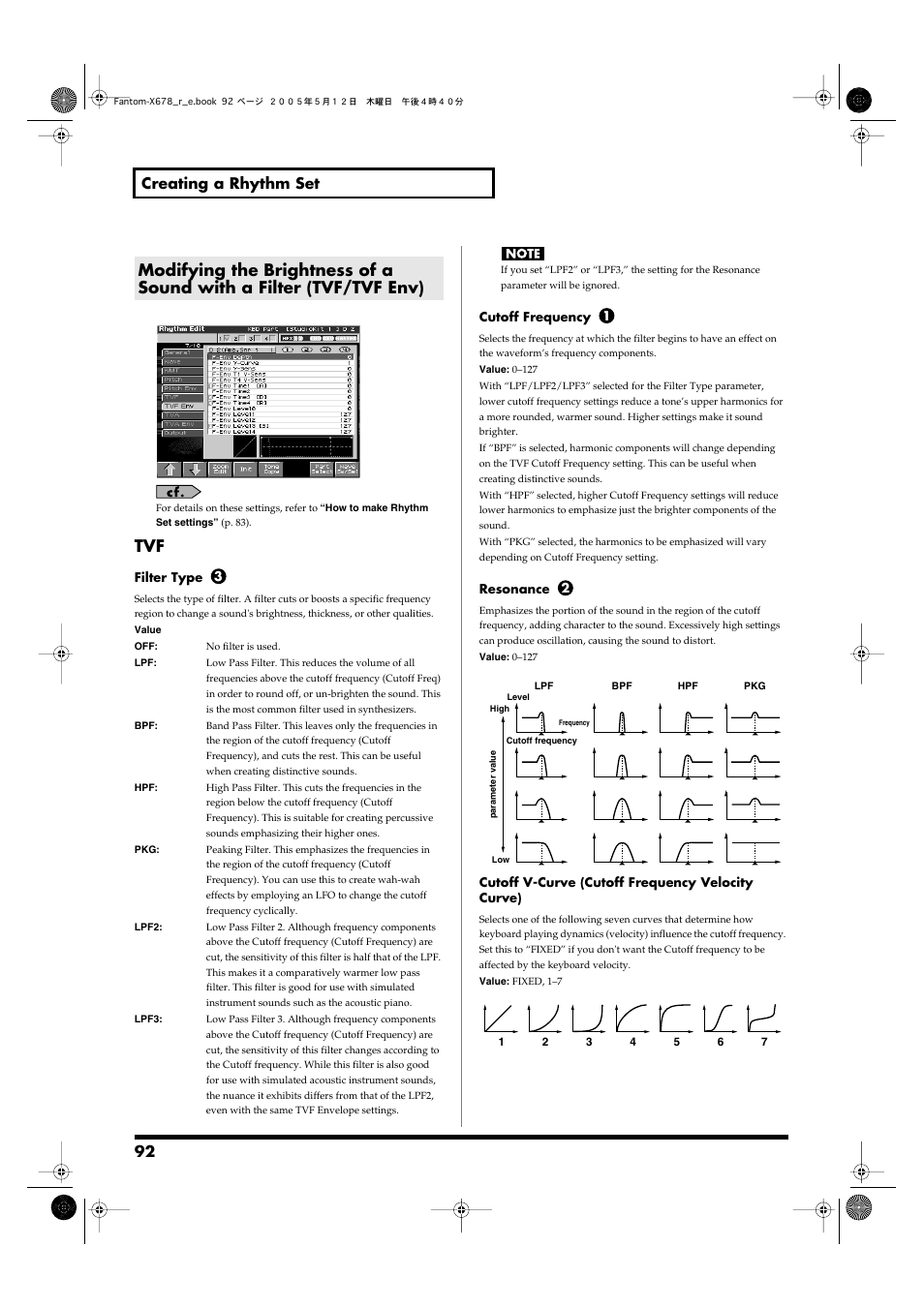 P. 92, 92 creating a rhythm set | Roland Fantom-X7 User Manual | Page 92 / 348