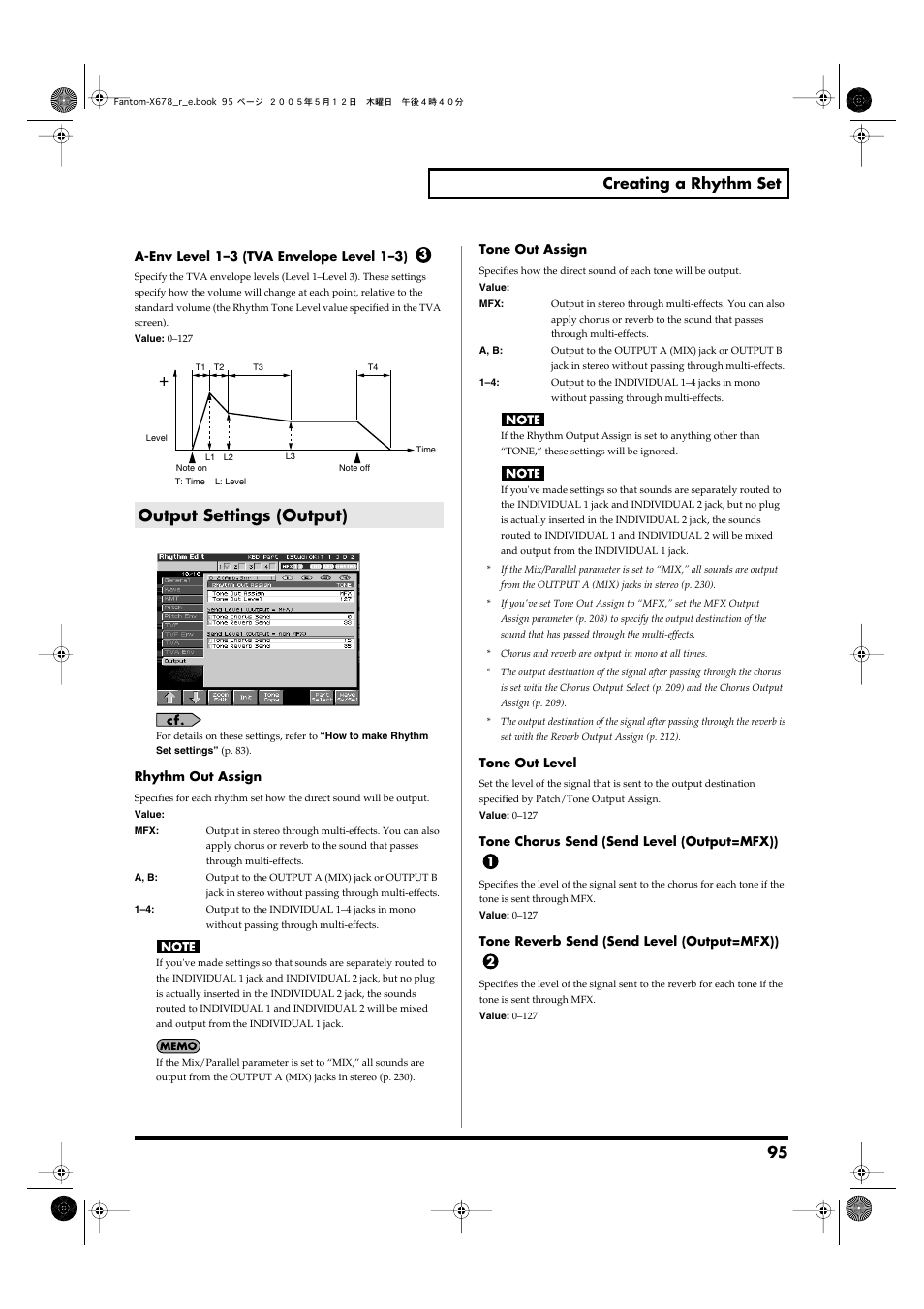 Output settings (output), 95 creating a rhythm set | Roland Fantom-X7 User Manual | Page 95 / 348
