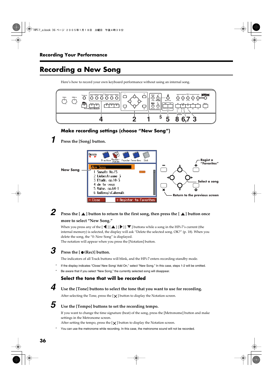 Recording a new song, Recording a new song” (p. 36)) | Roland HPi-7LE User Manual | Page 36 / 84