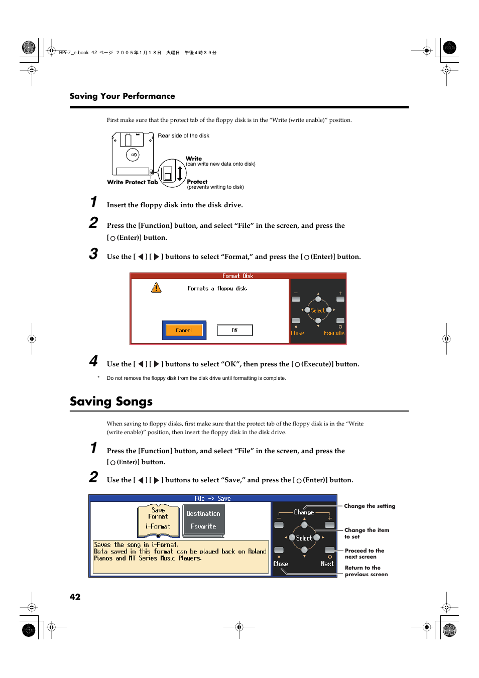 Saving songs | Roland HPi-7LE User Manual | Page 42 / 84