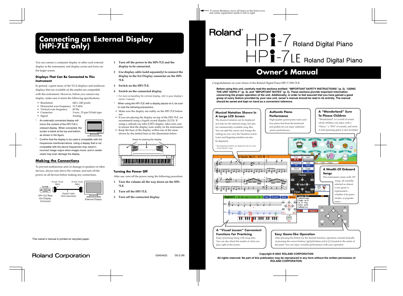 Owner’s manual, Connecting an external display (hpi-7le only) | Roland HPi-7LE User Manual | Page 84 / 84