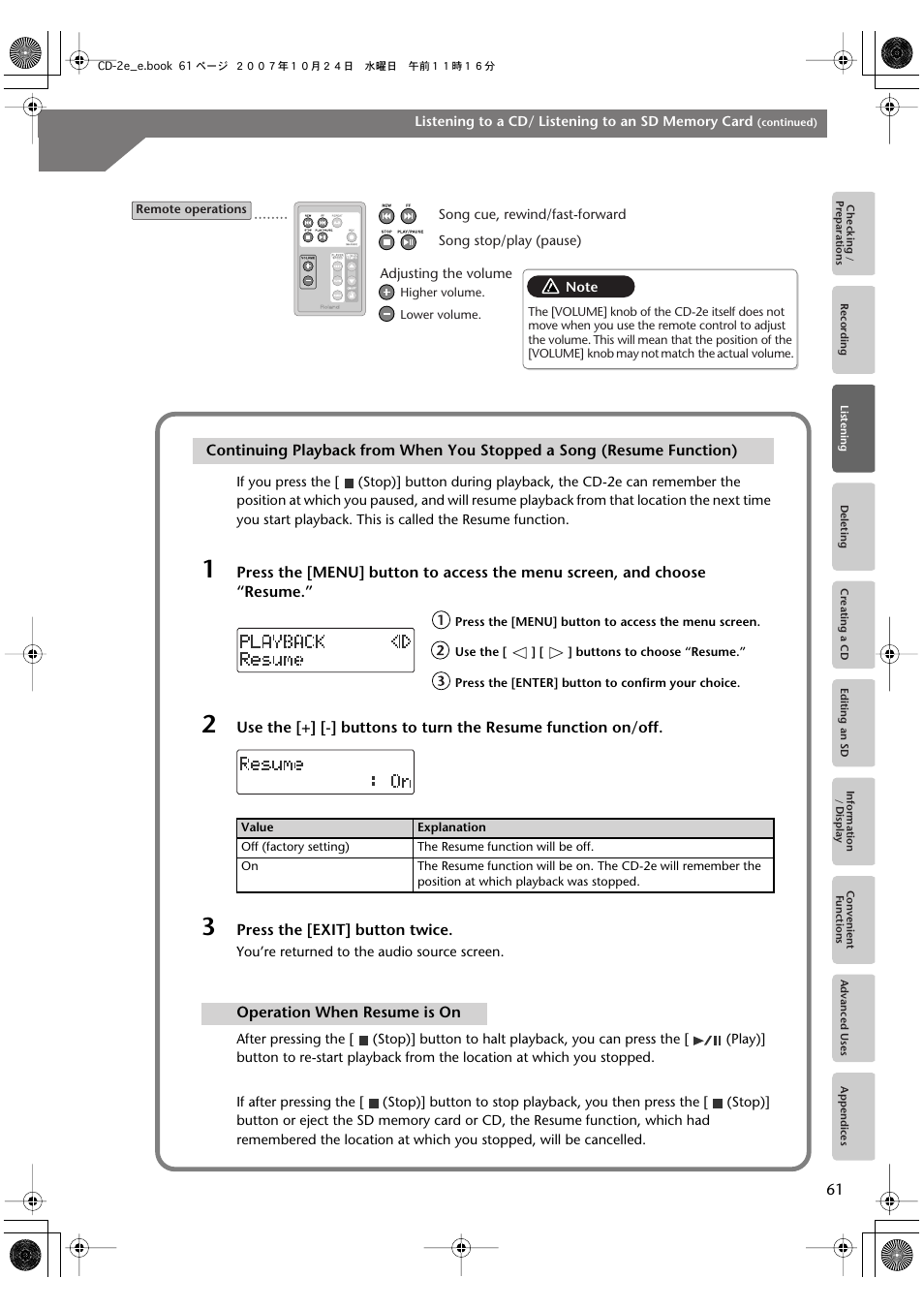 Roland CD-2e User Manual | Page 61 / 132