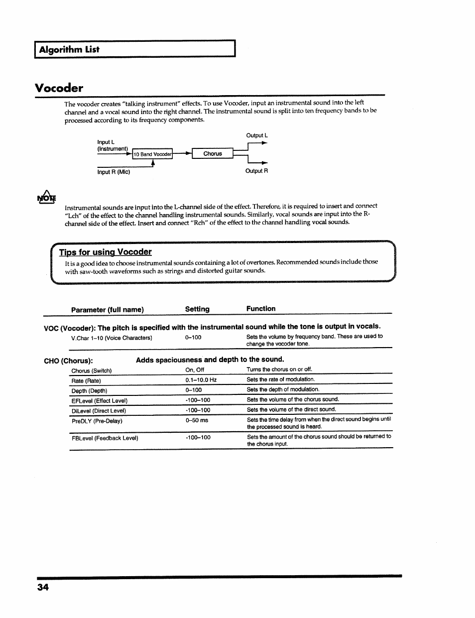 Vocoder, Tips for using vocoder | Roland VS-890 User Manual | Page 34 / 140