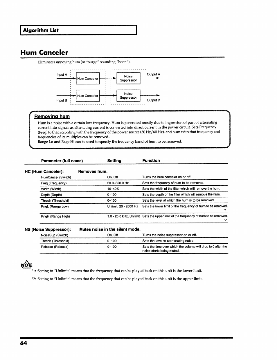 Hum canceler, Removing hum | Roland VS-890 User Manual | Page 64 / 140