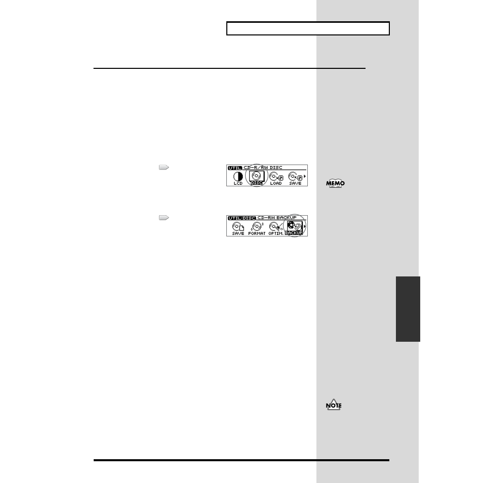 Creating a backup cd-rw disc, Backing up song data on a cd-rw disc | Roland CDX-1 User Manual | Page 147 / 252