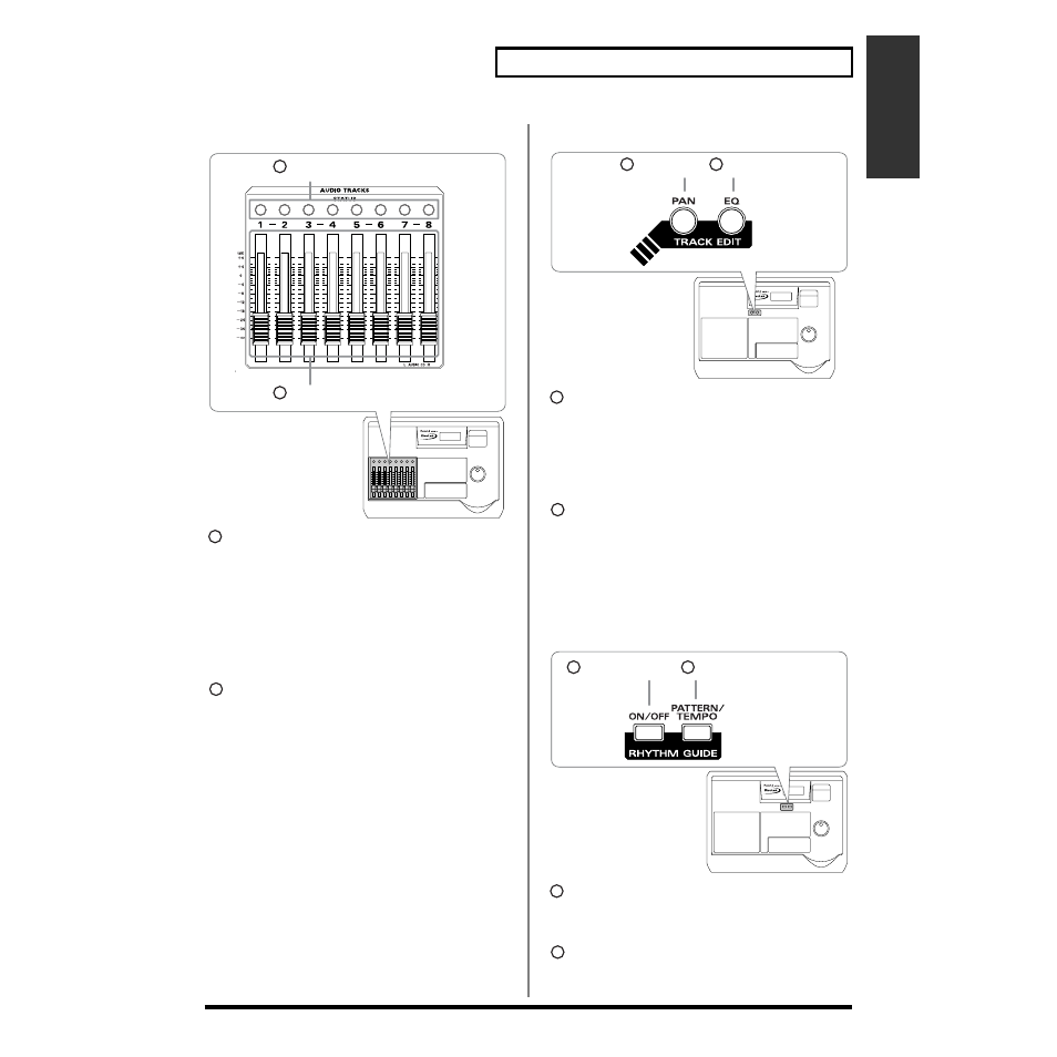 Audio track section, Track edit section, Rhythm guide section | Roland CDX-1 User Manual | Page 23 / 252