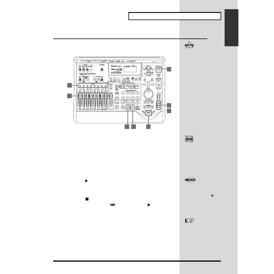 Listening to the demo disc, Playing the demo disc, Disc”; p. 45) | Roland CDX-1 User Manual | Page 45 / 252