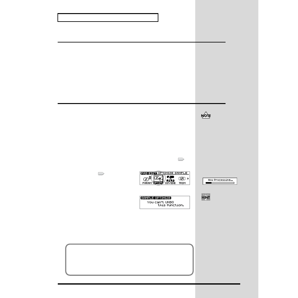 If the display indicates “memory full, Increasing the remaining memory —optimize sample | Roland CDX-1 User Manual | Page 64 / 252