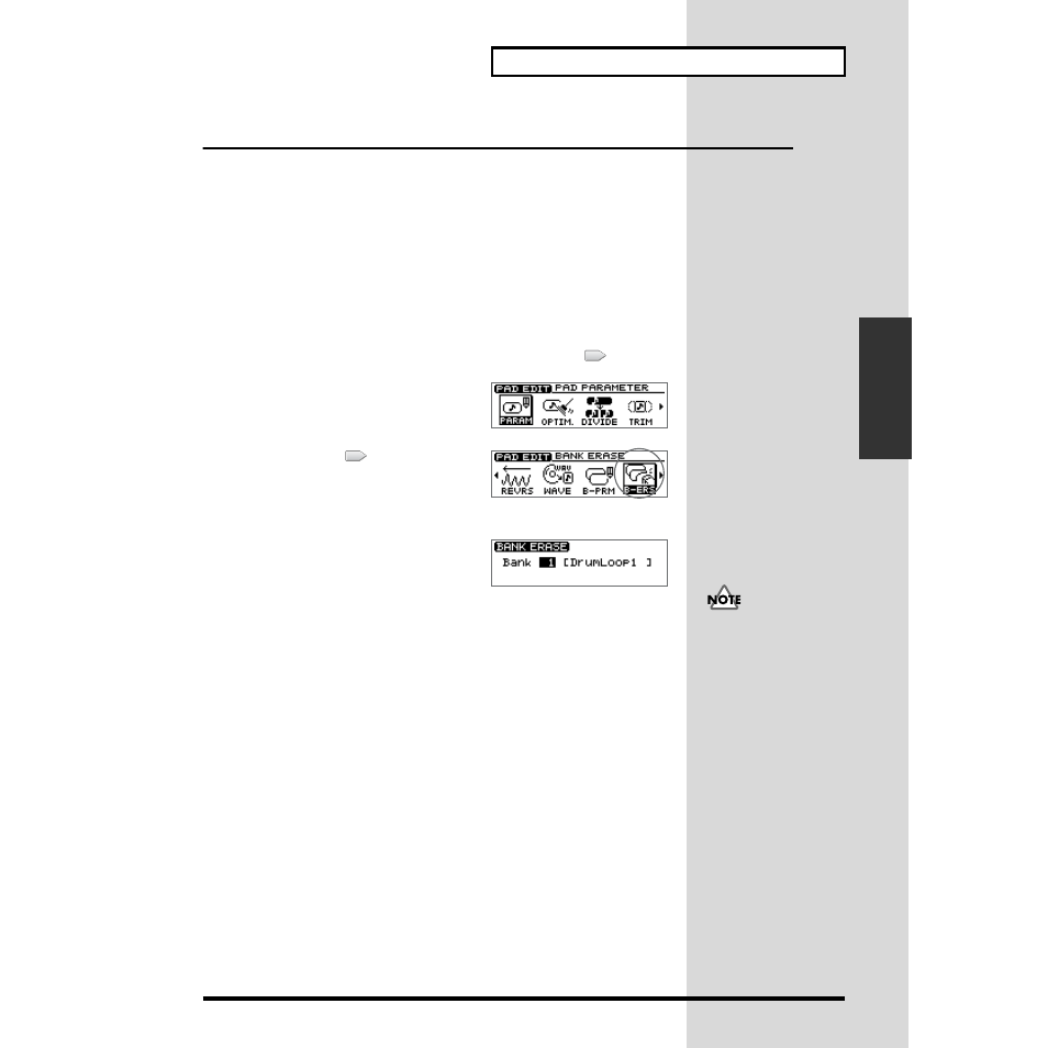 Deleting a sample—delete sample, Deleting samples individually, Deleting all samples of a pad bank—bank erase | Deleting samples individually” (p. 65), Deleting a sample—delete sample”(p. 65) | Roland CDX-1 User Manual | Page 65 / 252