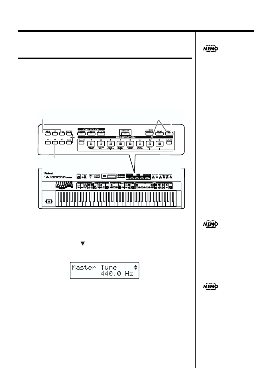 Tuning to other instruments’ pitches (master tune) | Roland VR-760 User Manual | Page 22 / 120