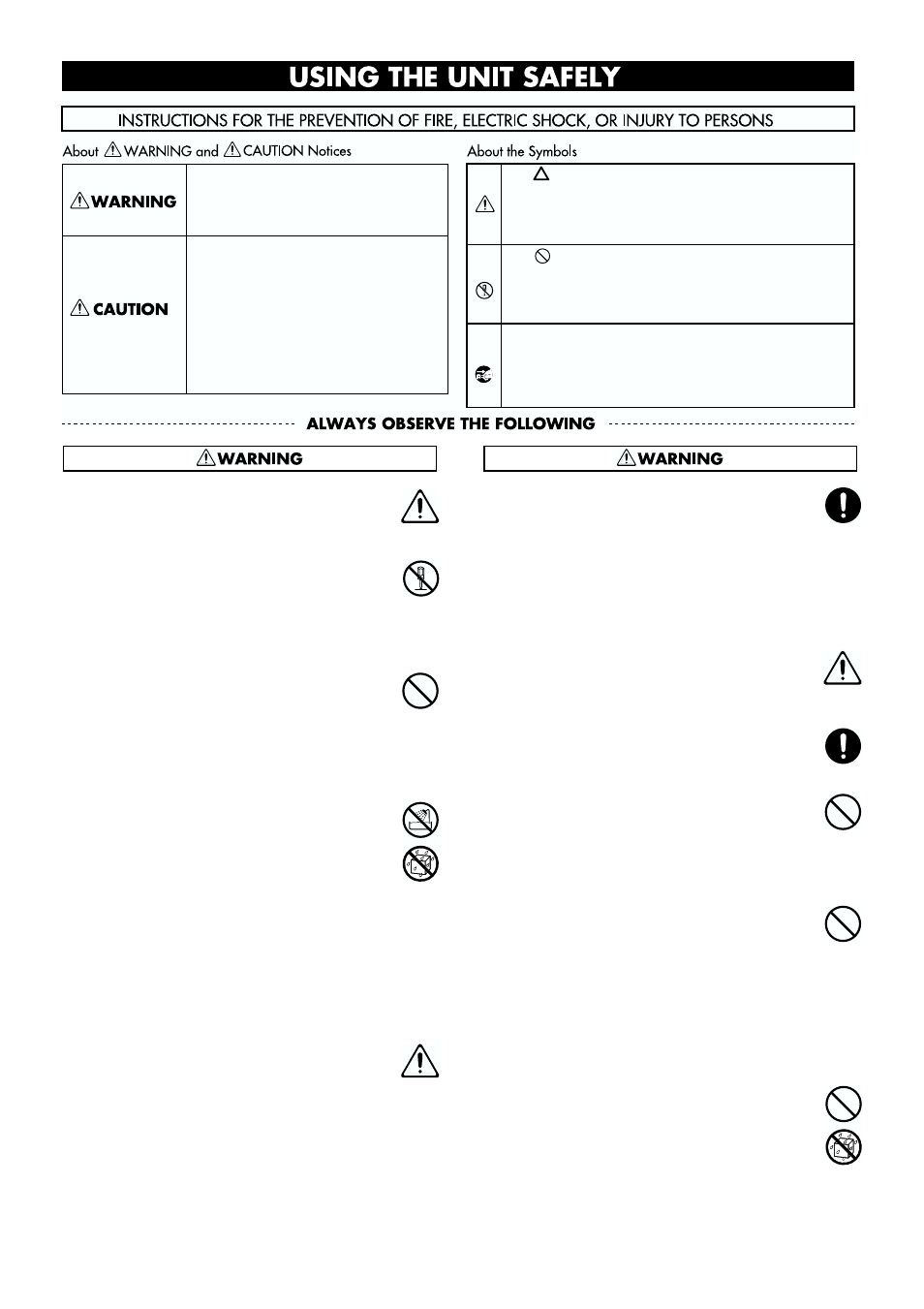 Using the unit safely | Roland VR-760 User Manual | Page 3 / 120