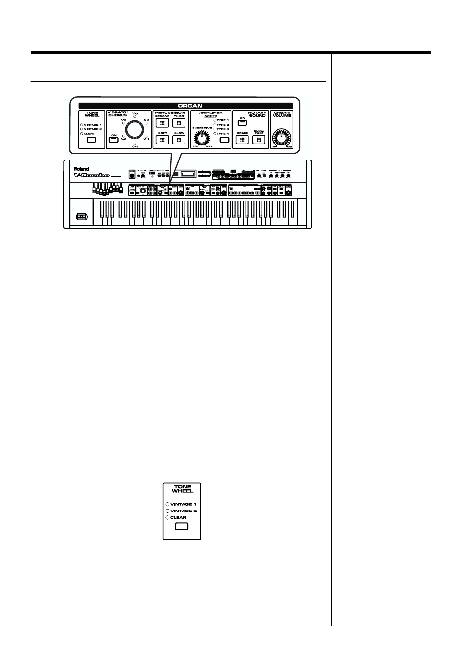 Organ section, Changing the organ sound (tone wheel), P. 36) | Roland VR-760 User Manual | Page 36 / 120
