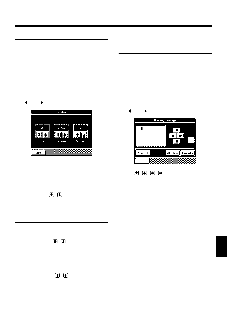 Changing the screen settings, Hiding the on-screen lyrics, Changing the language | Adjusting the contrast of the screen, Hiding the on-screen lyrics” (p. 153), In the “hiding the on- screen lyrics” (p. 153) | Roland KF-90 User Manual | Page 153 / 196