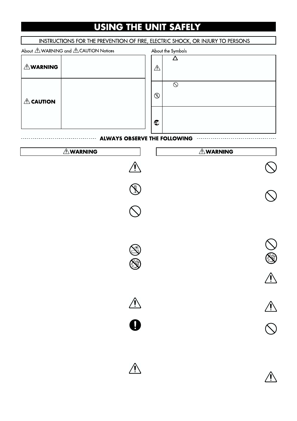 Using the unit safely | Roland KF-90 User Manual | Page 3 / 196