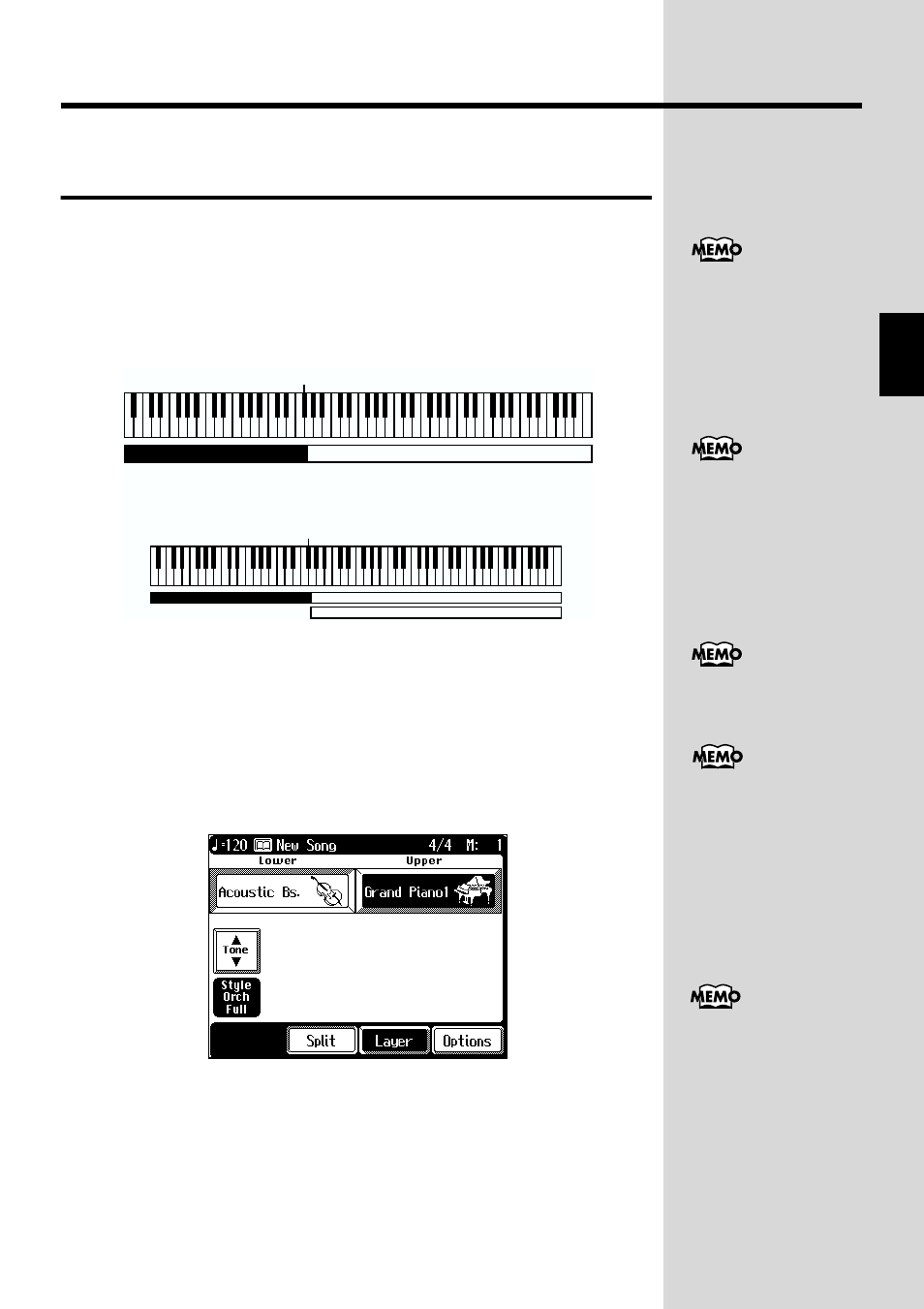 55 chapter 1 performance, At the basic screen, touch <split | Roland KF-90 User Manual | Page 55 / 196