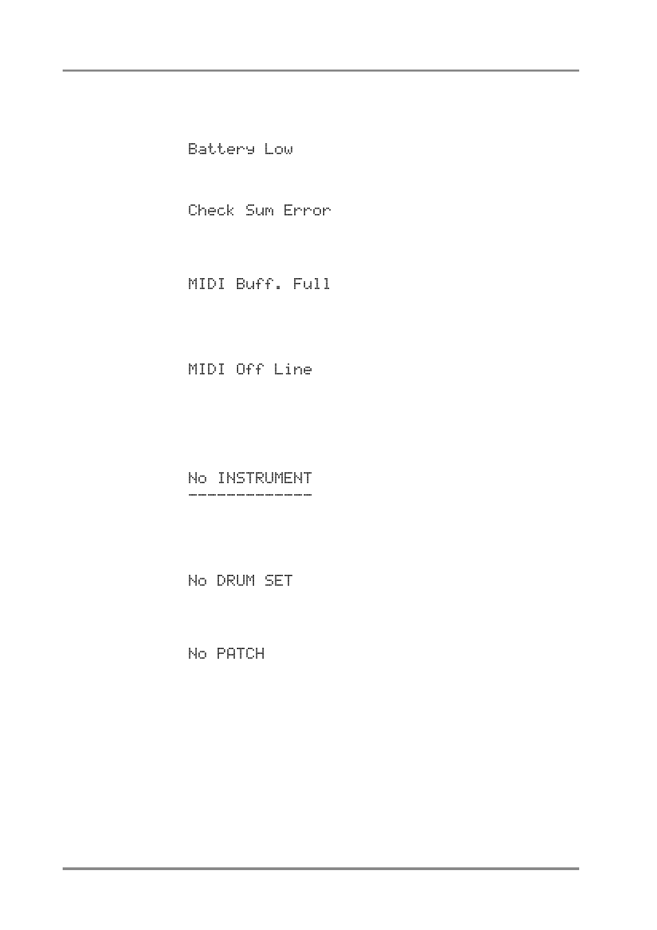 If a message appears, Battery low, Check sum error | Midi buff. full, Midi off line, No instrument, No drum set, No patch | Roland SC-88 Pro User Manual | Page 150 / 216